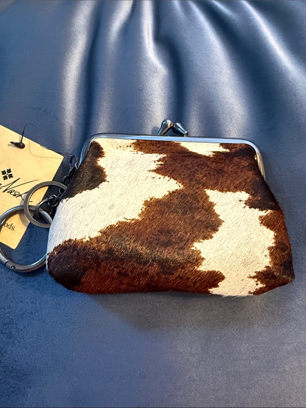 Patricia Nash “LRG Borse” Cowhide Coin Purse Keychain - Brown & White/blk leathe